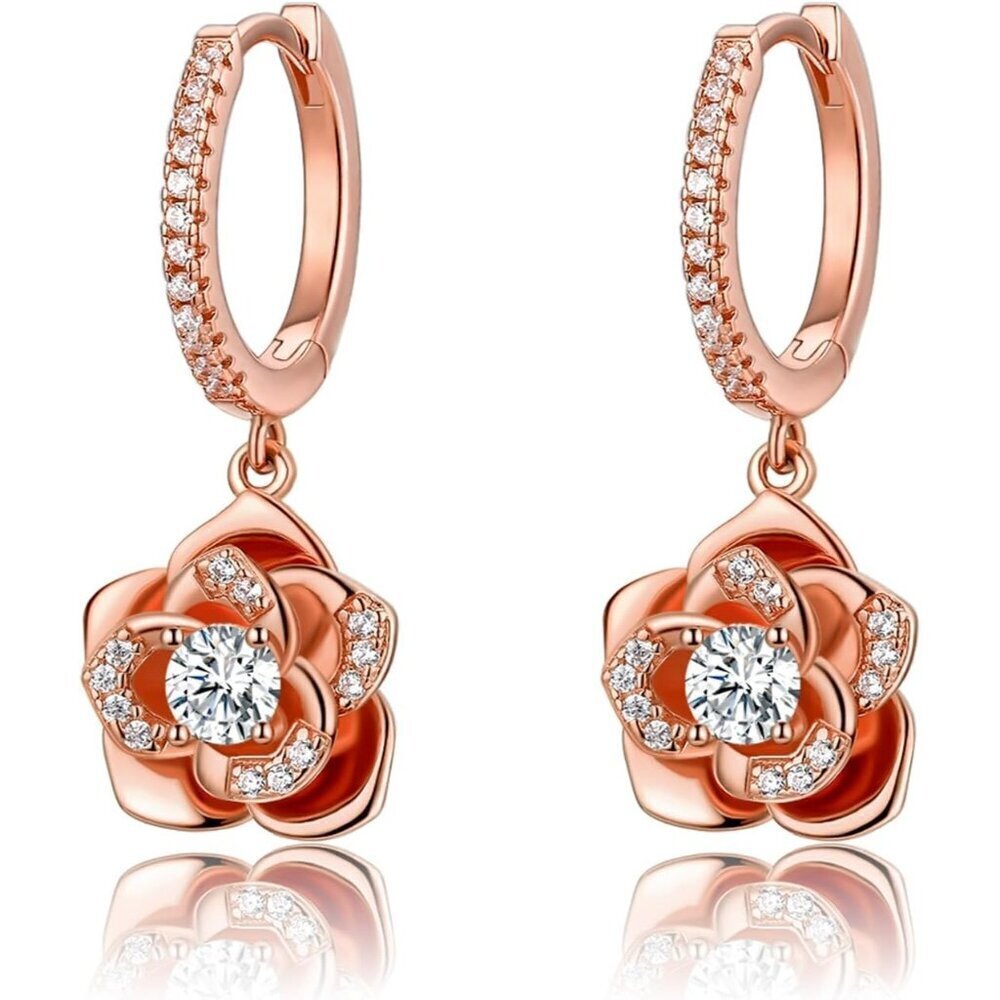 Women's Dainty Rose Gold Dangle Flower Pearl Cute Unique Flower Earring